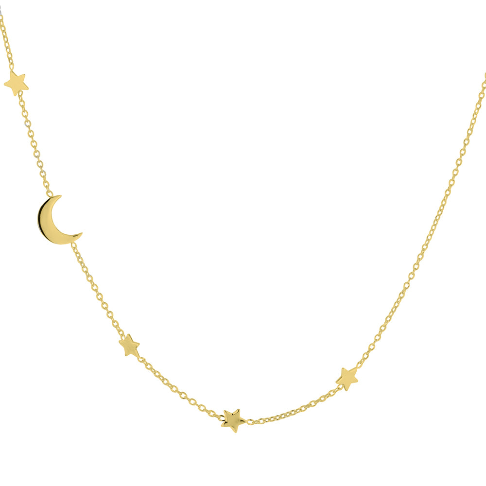 Gold Plated Sterling Silver Moon and Stars Necklace