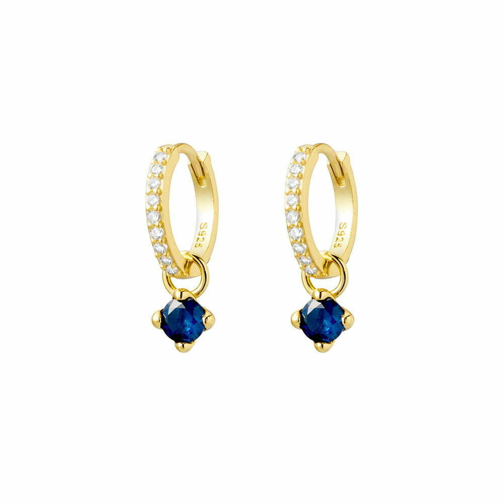 Gold Plated Sterling Silver Huggies with Sapphire CZ